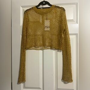 ZARA Shimmy sheer midriff top w/bell sleeve Great for concerts/dinner w/ friends